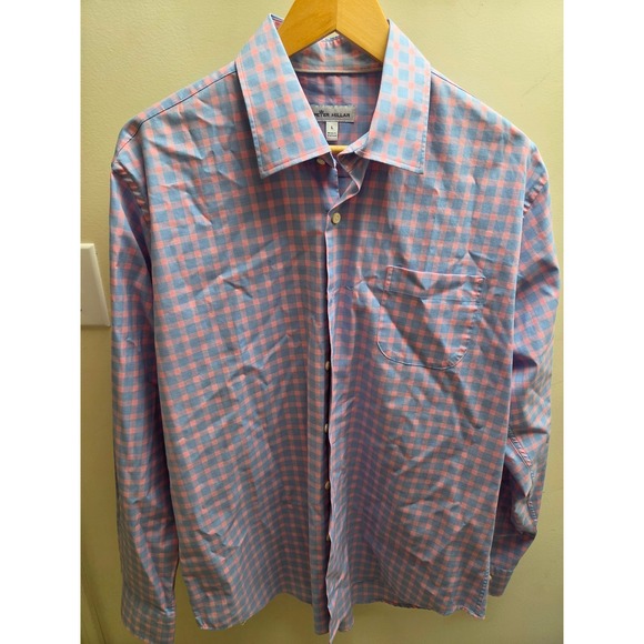 Peter Millar Other - Peter Millar Mens Large Gingham Button Down Shirt Pink Blue Cotton Stretch L